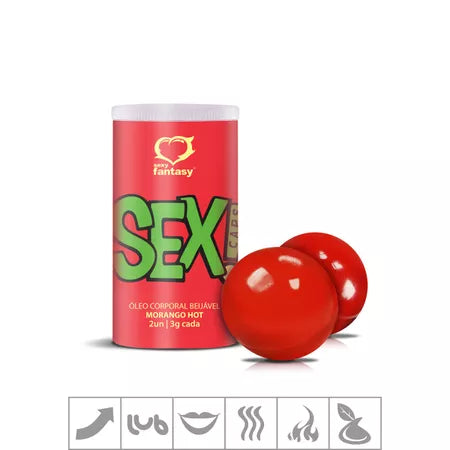 BOLINHA FUNCIONAL BEIJÁVEL HOT SEX! CAPS 2UN (ST670) - MORANGO